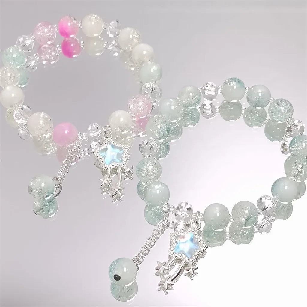 Star Crystal Glass Beaded Bracelet – Y2K Best Friend Jewelry Beaded Charm Bracelet SWANS