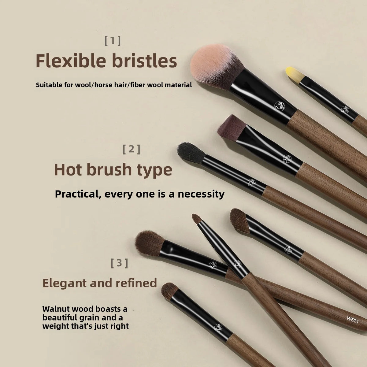 Walnut Wood 8-Piece Animal Hair Makeup Brush Set Makeup Brush Set SWANS
