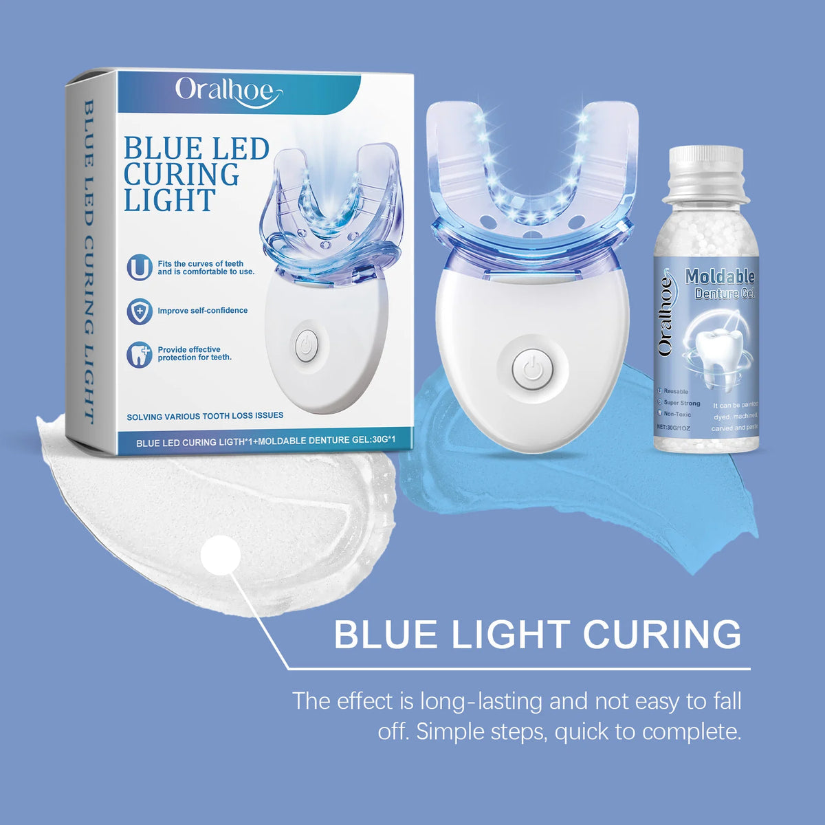 Oralhoe Teeth Whitening & Repair Kit – Blue LED Curing Light Dental Repair Kit SWANS