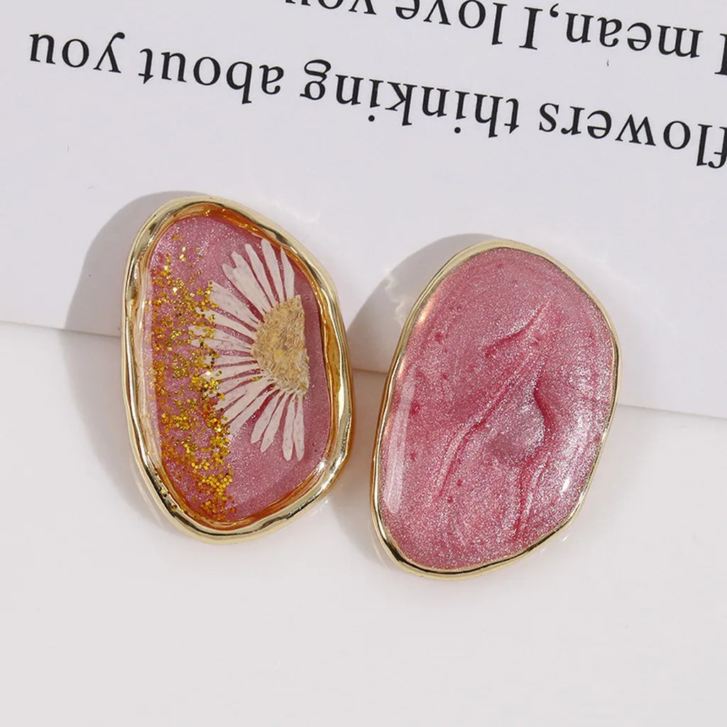Oval Resin Dried Flower Earring Finding – DIY Jewelry Component Earring Finding SWANS Pink White