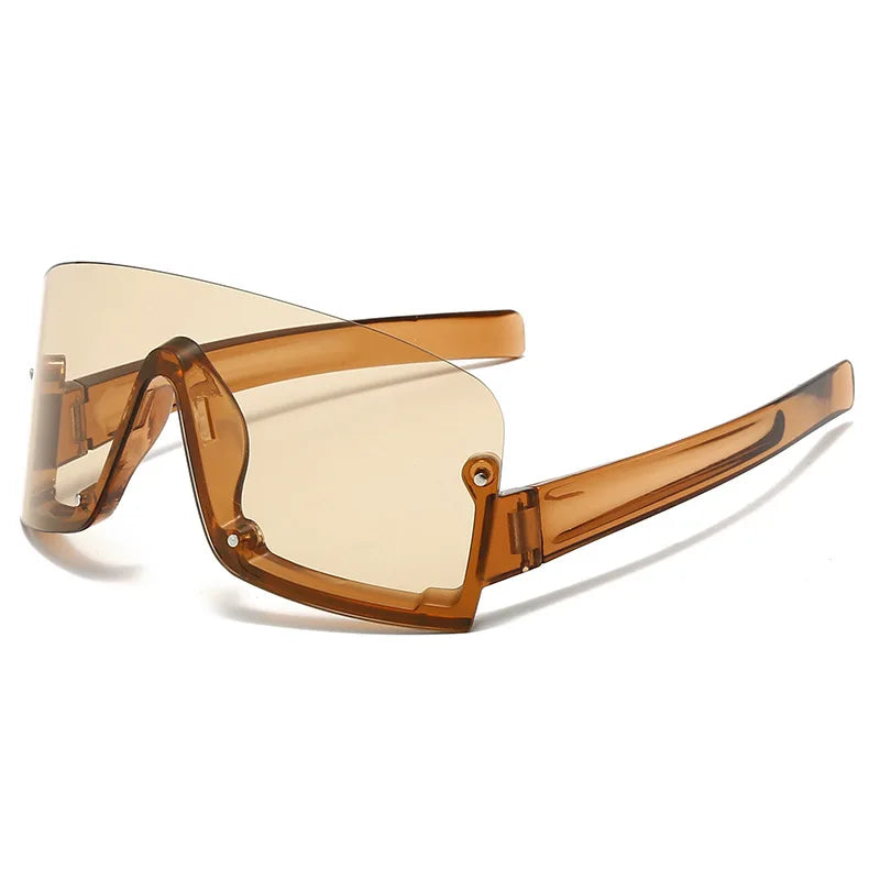 Y2K Rivet Half Frame Sunglasses – Unisex Punk Vintage Goggle Fashion Sunglasses SWANS Tea