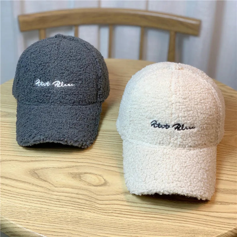 Faux Lamb Wool Baseball Cap – Winter Warm Plush Snapback Hat Winter Baseball Cap SWANS