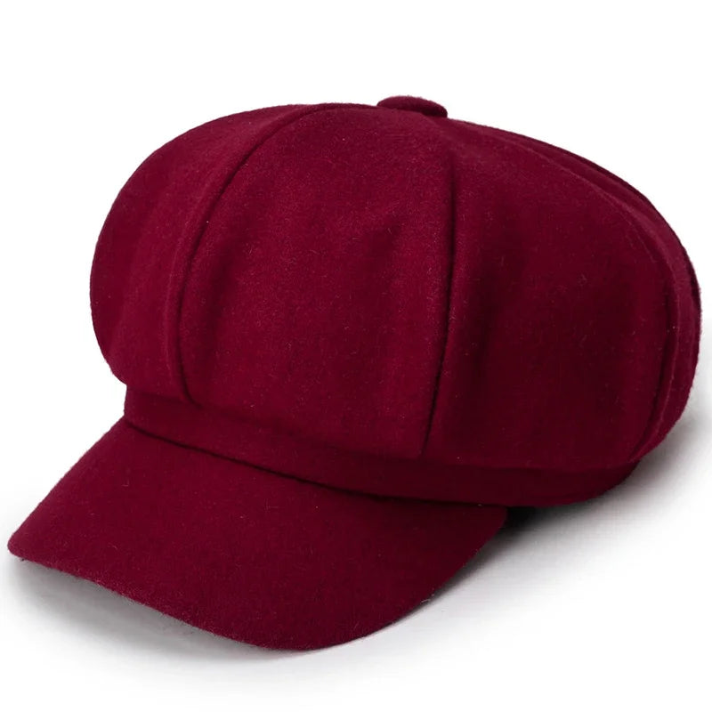 Unisex Solid Color Wool Beret – Windproof Autumn Winter Hat Beret Hat SWANS wine red