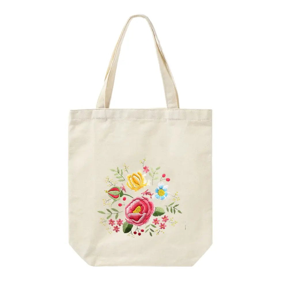 Flower Embroidery Kit with Canvas Tote Bag – Beginner DIY Embroidery Craft Kit SWANS 17