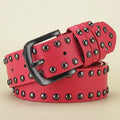 Punk Rivet Belt – Unisex Wide PU Denim Casual Belt Punk Rivet Belt SWANS Red 110cm