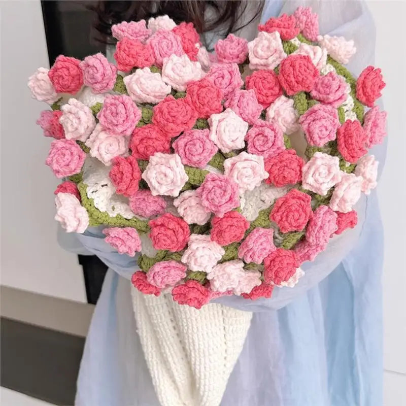 Rose Bouquet Crochet Blanket Kit – Handmade Knit Throw Gift Crochet Craft Kit SWANS Pink 60x60cm