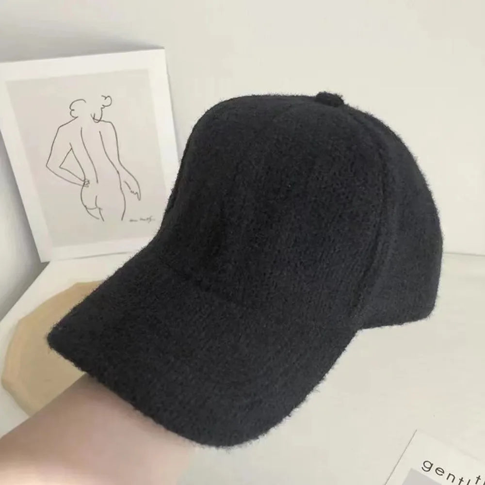 Women's Plush Baseball Cap – Warm Adjustable Visor Hat Baseball Cap SWANS Black
