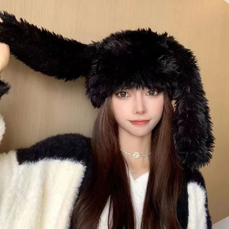 Rabbit Ear Plush Beanie – Women's Fluffy Knitted Winter Hat Winter Beanie Hat SWANS