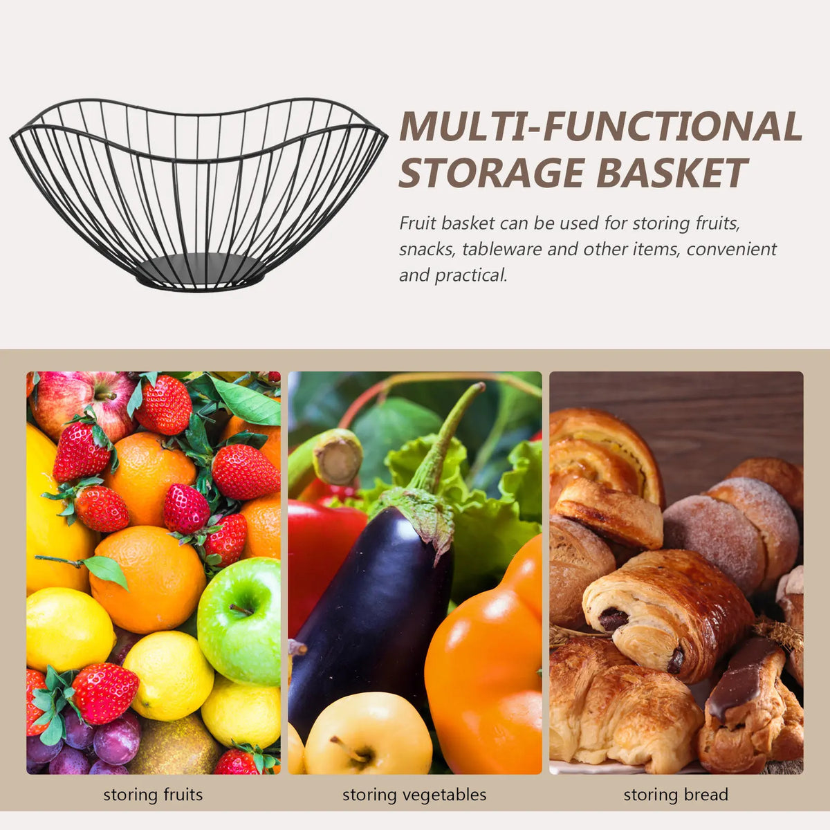 WINOMO Black Wire Metal Fruit Basket – Kitchen Counter Holder Wire Fruit Basket SWANS