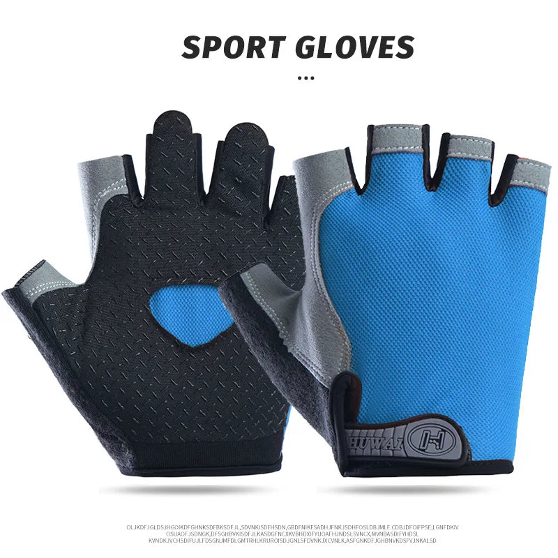 Unisex Half Finger Cycling Gym Gloves – Breathable Anti-Slip Cycling Sport Gloves SWANS Blue S