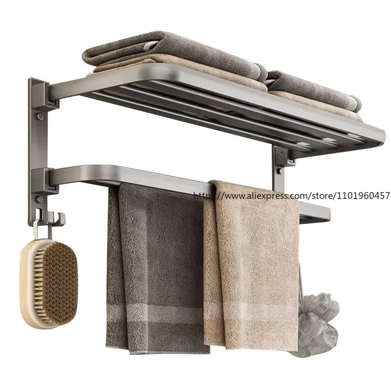 SWANS Gun Gray Aluminum No-Drill Wall-Mounted Towel Rack Bathroom Towel Rack SWANS