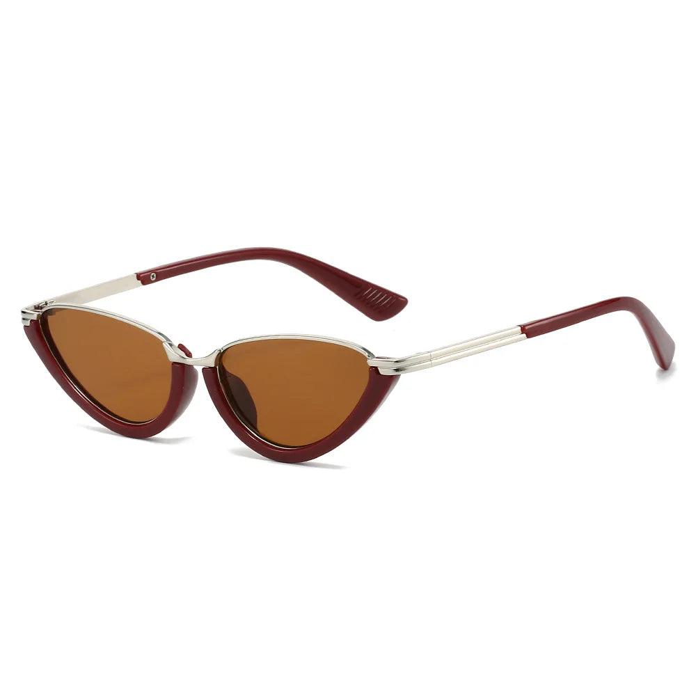 Y2K Metal Cat Eye Sunglasses UV400 Steampunk Shades Cat Eye Sunglasses SWANS Red Brown