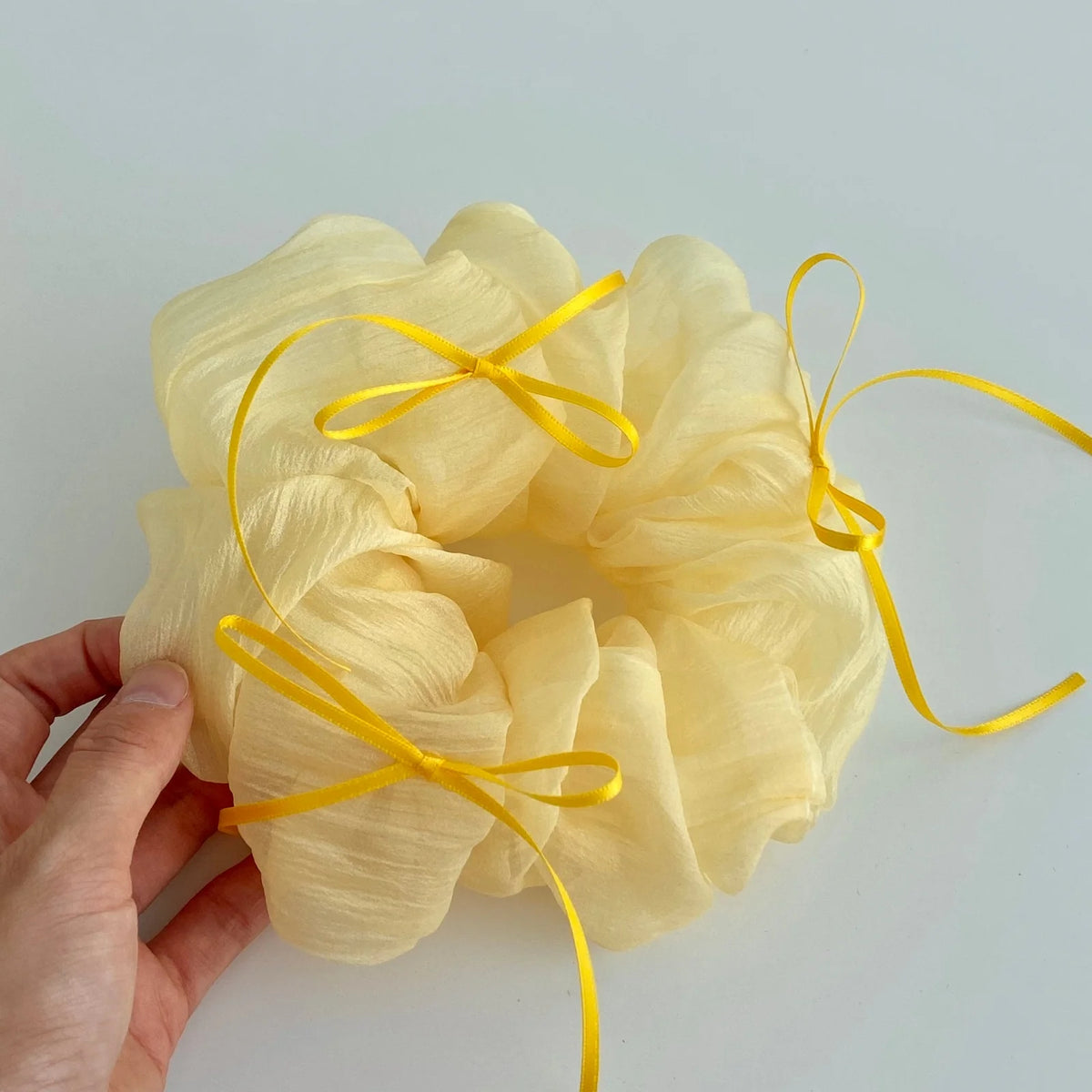 Yellow Bow Chiffon Scrunchie – Soft Large Breathable Hair Tie Chiffon Scrunchie SWANS