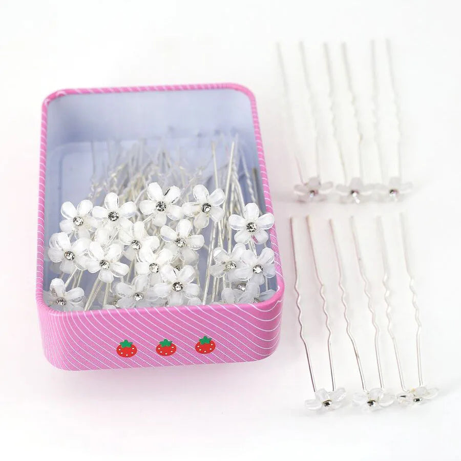Flower Zircon Bridal Hair Clips & U-Shape Pins Set 10/16pc Bridal Hair Clips SWANS 16 PCS BOX