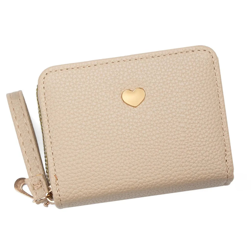 Women's PU Leather Mini Wallet – Dual Zipper & Wrist Strap Mini Leather Wallet SWANS Beige
