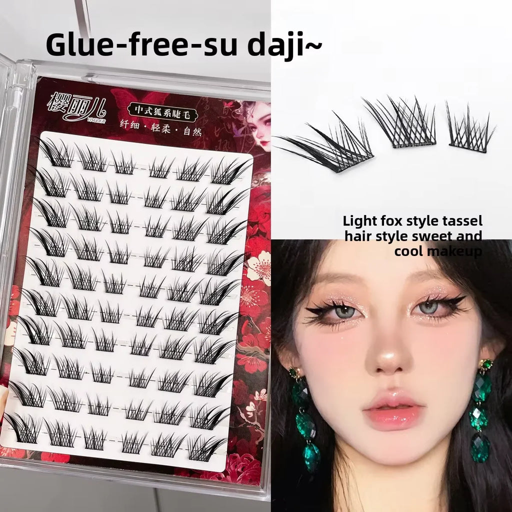 SWANS Fox Eye Self-Adhesive False Lashes – Fluffy Winged Cluster False Eyelashes SWANS A C 0.05mm|MIX