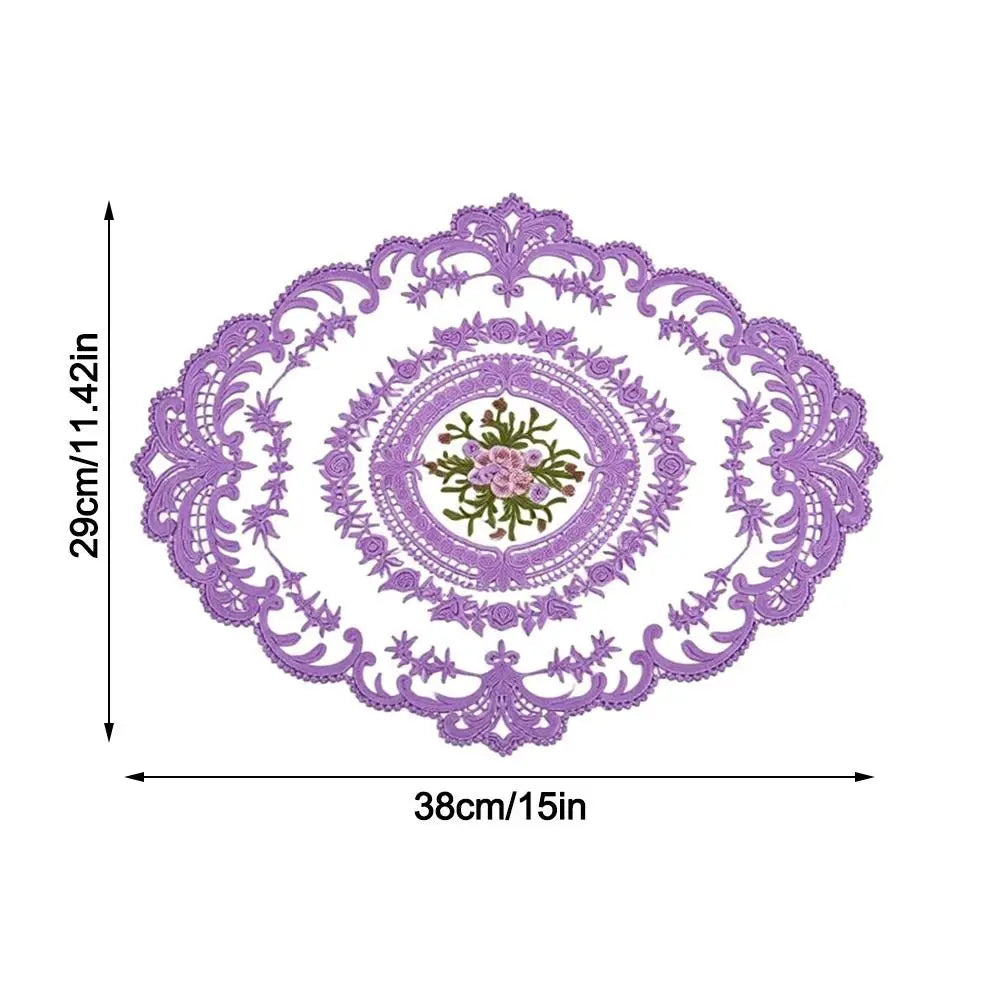 Oval Lace Embroidered Coaster – European Vintage Table Mat Lace Table Coaster SWANS