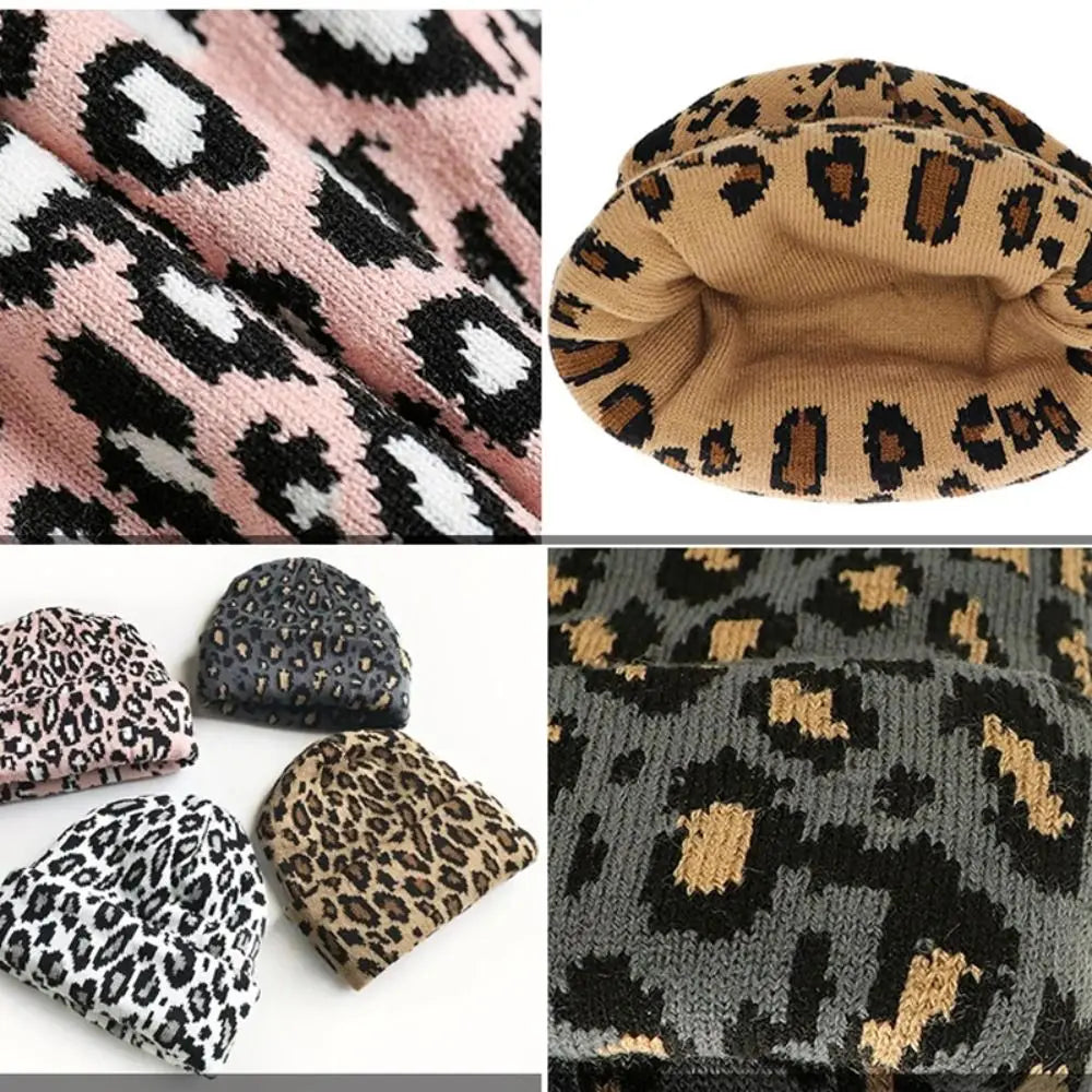 Y2K Leopard Knit Skullcap – Unisex Brimless Beanie Hat Knit Beanie Hat SWANS