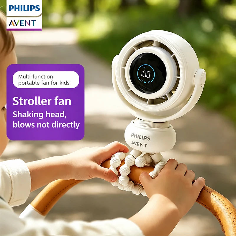 Philips Avent Baby Stroller Fan – 6 Modes, LED Display, Night Light Portable Baby Fan SWANS