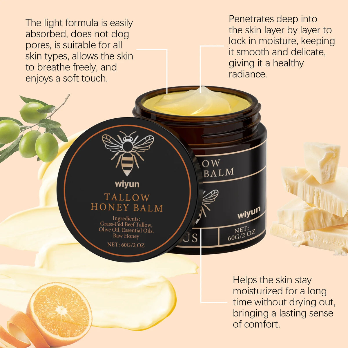 WIYUN Beef Tallow Honey Face Cream – Brightening Moisturizer Face Moisturizer Cream SWANS