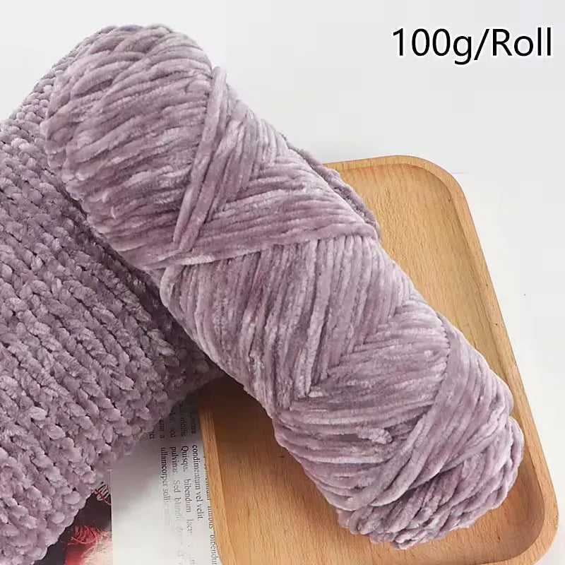 Thick Chenille Velvet Yarn 100g – Soft Plush Crochet & Knit Yarn Craft Yarn SWANS Light Purple