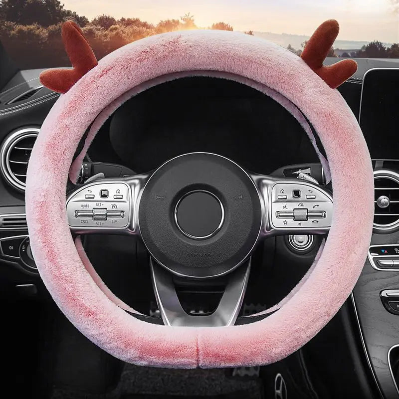 Plush Winter Steering Wheel Cover – Anti-Slip Universal 38cm Steering Wheel Cover SWANS DX-1PC pink