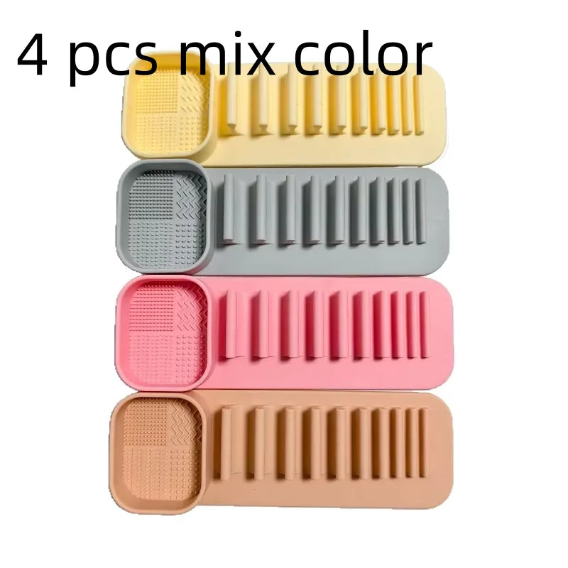 SWANS Makeup Brush Cleaner Sponge & Storage Rack Holder Set Brush Storage Organizer SWANS 4 pcs mix color
