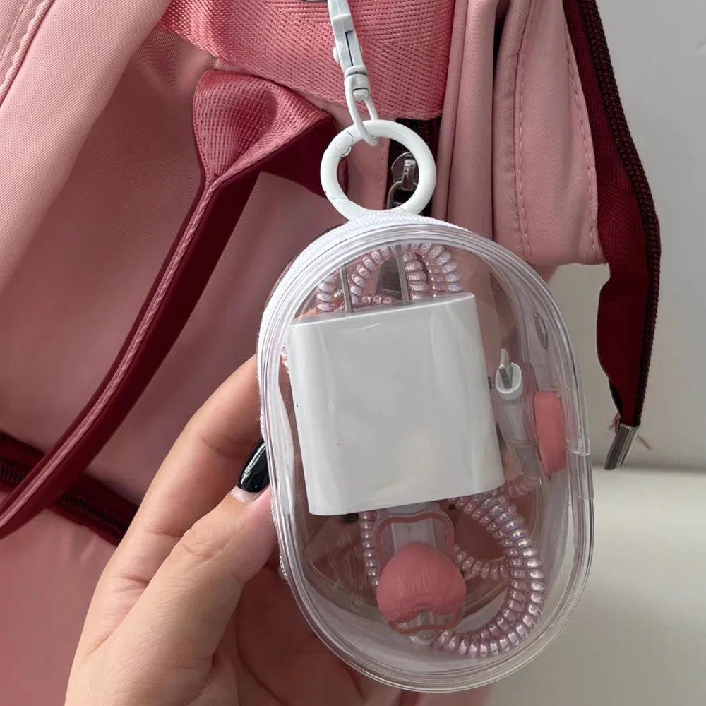 Transparent Zipper Pouch – Jewelry, Coin & Cable Organizer Transparent Zipper Pouch SWANS 1Pcs White