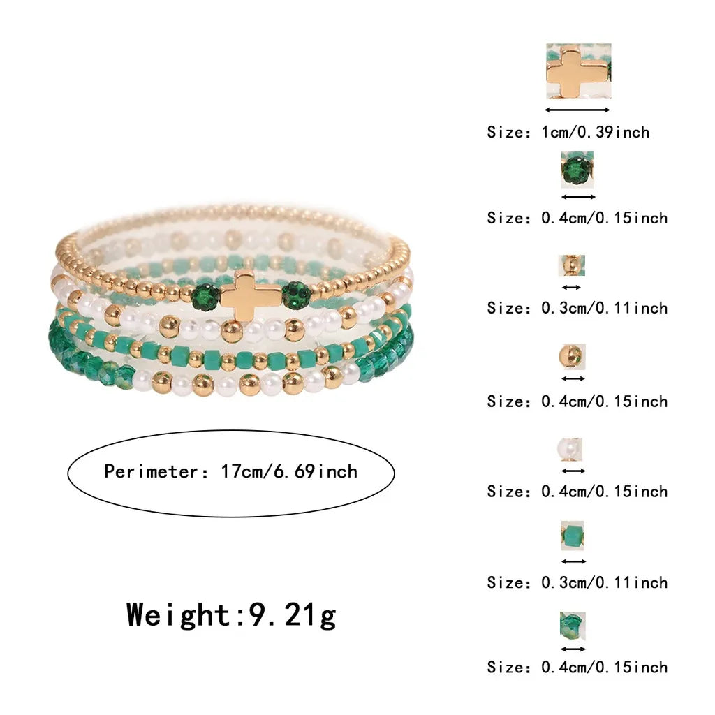 Women's Stackable Beaded Bracelet Set – Handmade Charm Jewelry Beaded Charm Bracelet SWANS Green Gold
