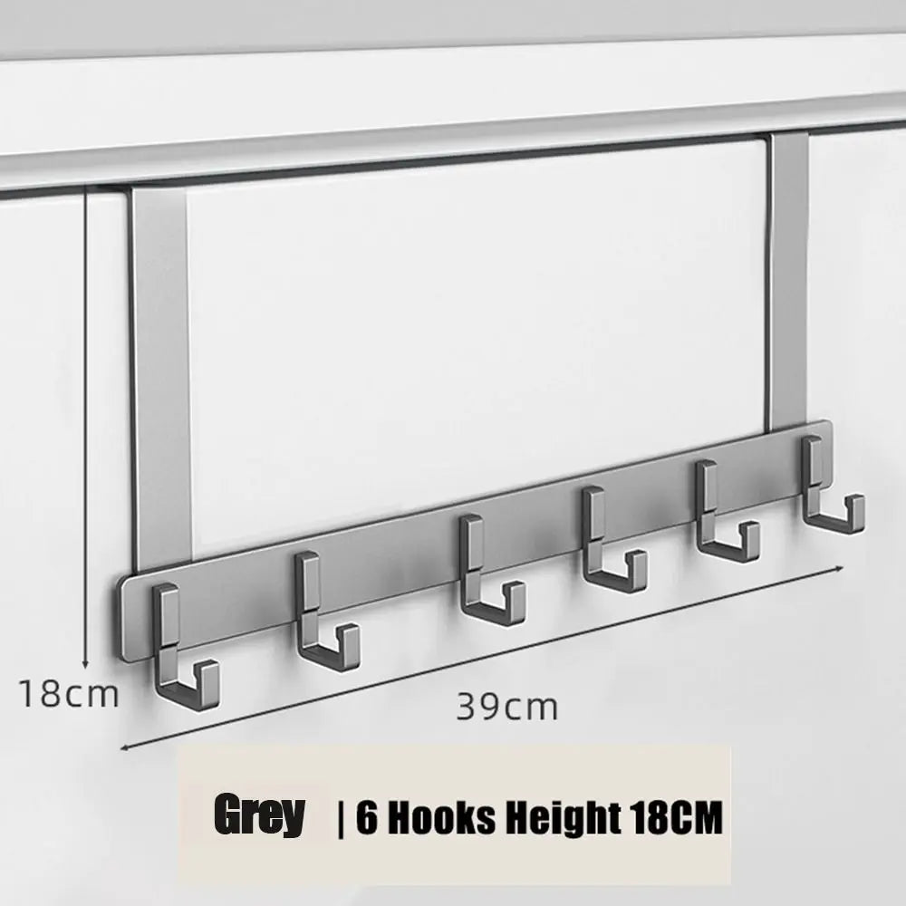 Over-the-Door Hook Rack – No-Drill Aluminum Hanger Organizer Door Hook Rack SWANS grey-18cm XL