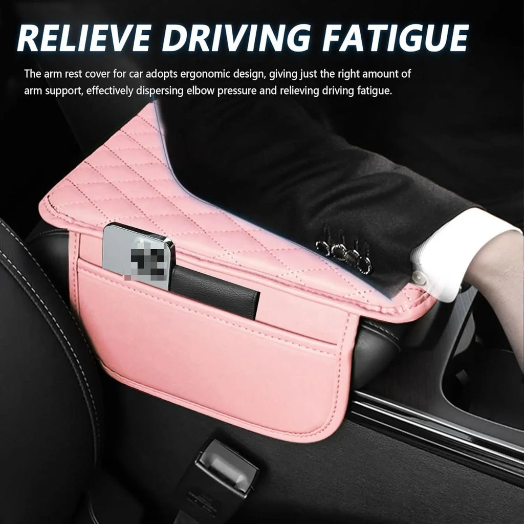 PU Leather Car Armrest Console Cover with 2 Storage Pockets Car Armrest Cover SWANS