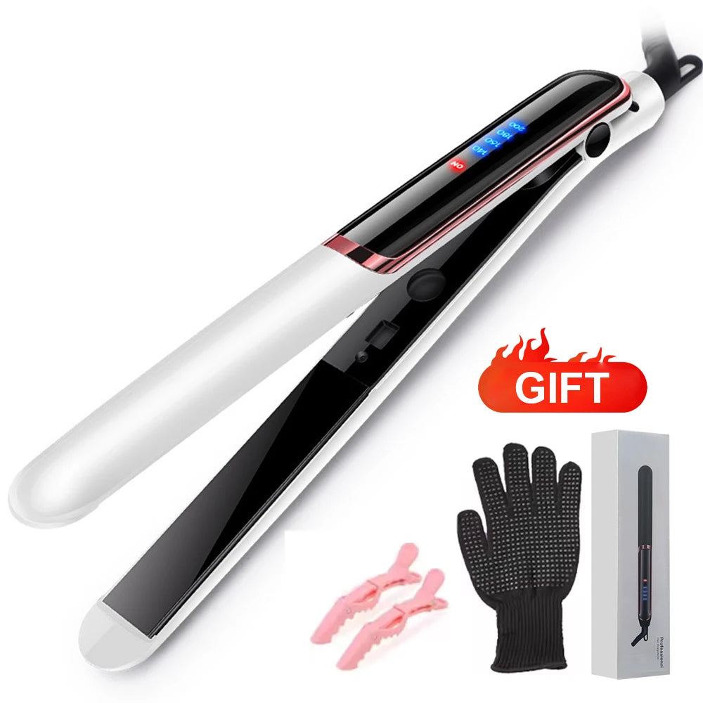 YIBER 26MM 2-in-1 Negative Ion Hair Straightener Curling Iron Hair Straightener Iron SWANS Hotsale White Set US