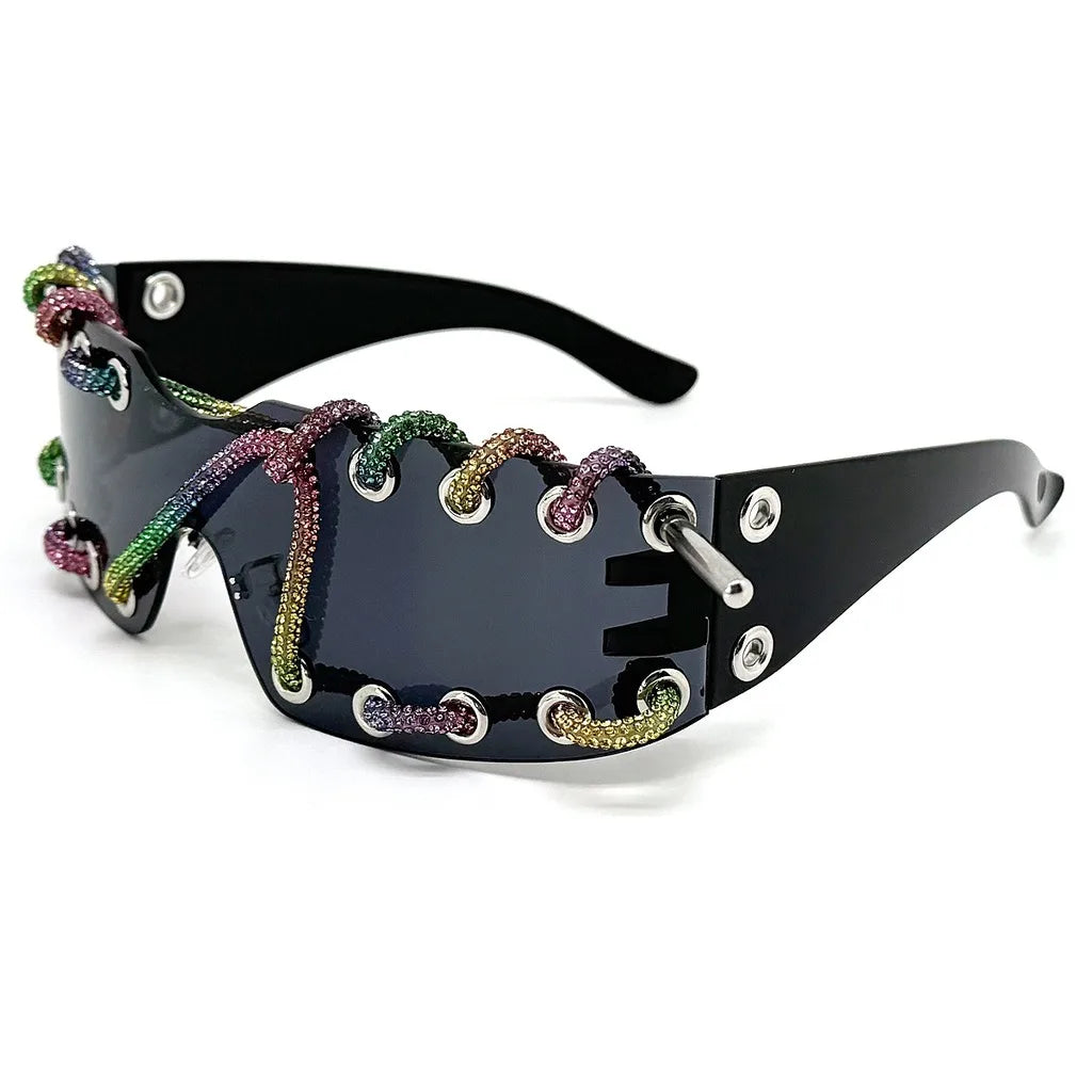 Y2K Wide Shield Sunglasses UV400 Polarized Unisex Shield Sunglasses SWANS Black Rainbow