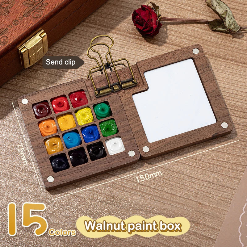 Walnut Wood Miniature Watercolor Palette & Portable Paint Box Watercolor Palette SWANS A2