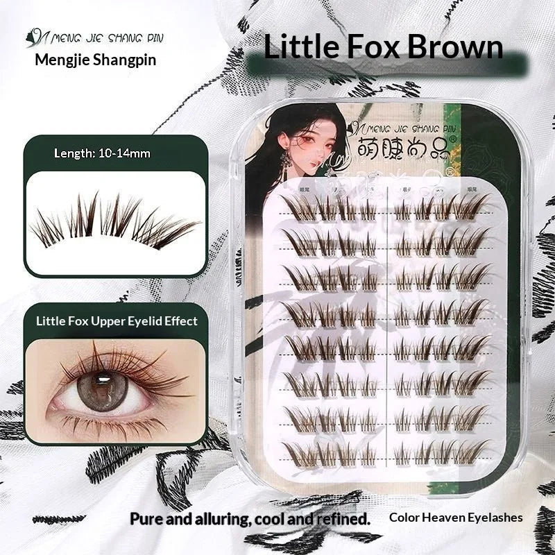 Self-Adhesive Wispy False Lashes – Fox Style No Glue False Eyelashes SWANS Brown C 0.05mm