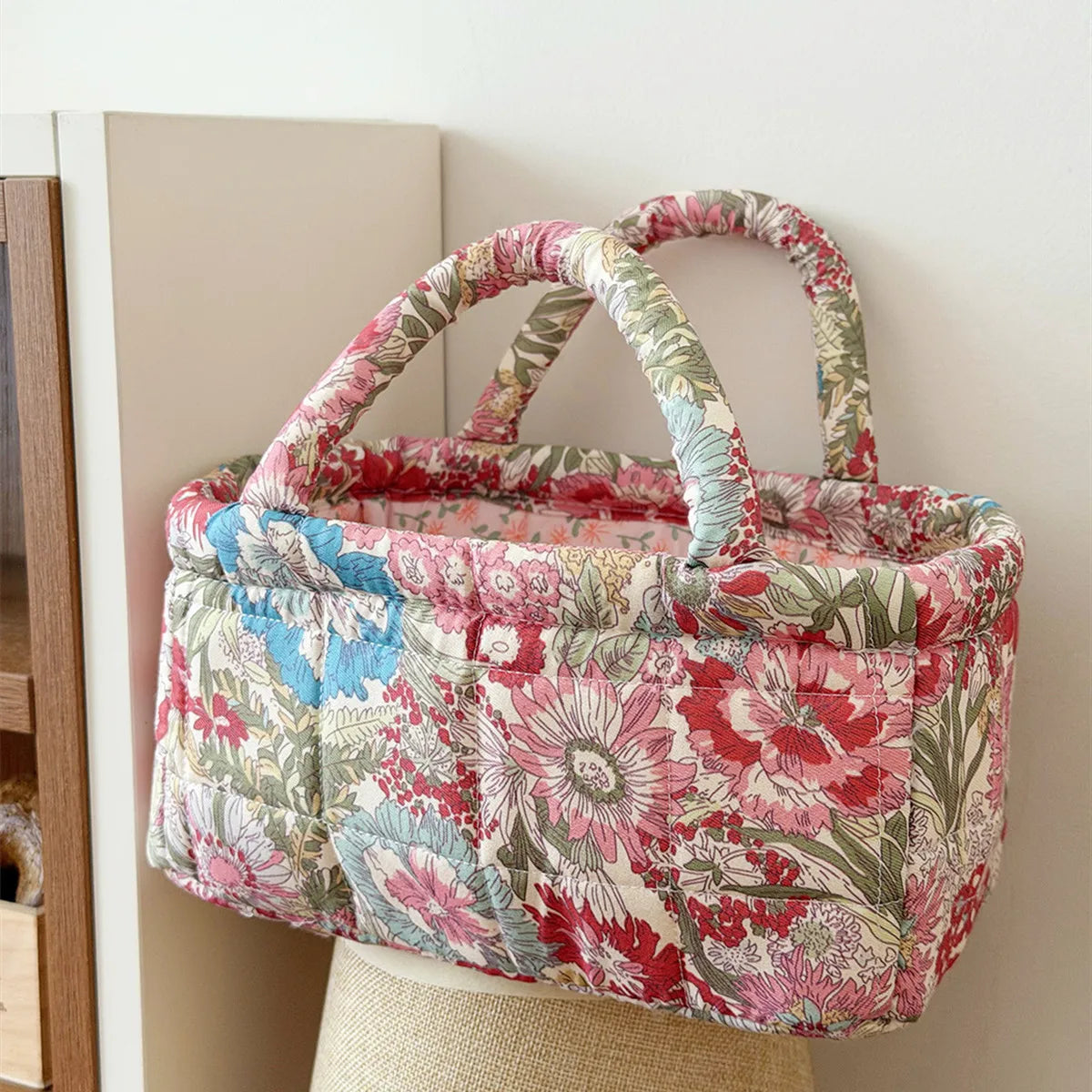 Vintage Flower Foldable Storage Basket with Handle | 2 Sizes Storage Basket SWANS Red S