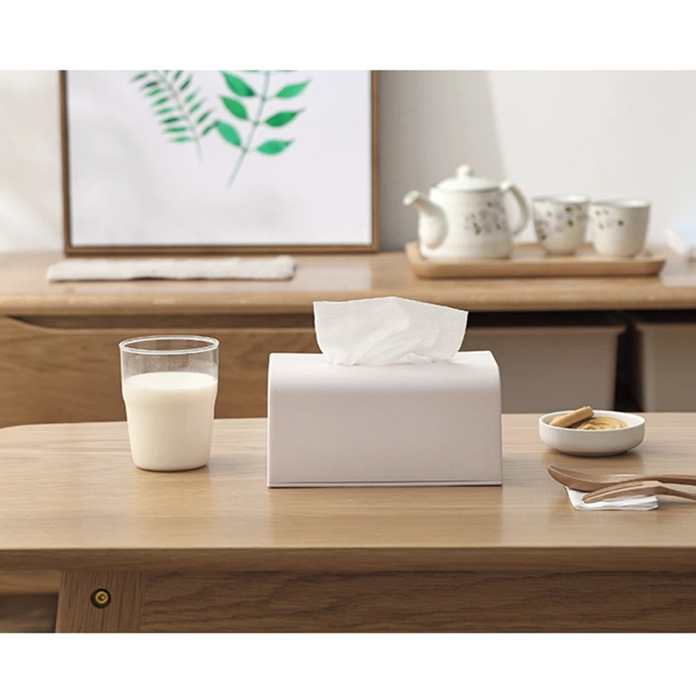 SWANS Large Plastic Tissue Box Holder – White Desktop Napkin Storage Tissue Box Holder SWANS