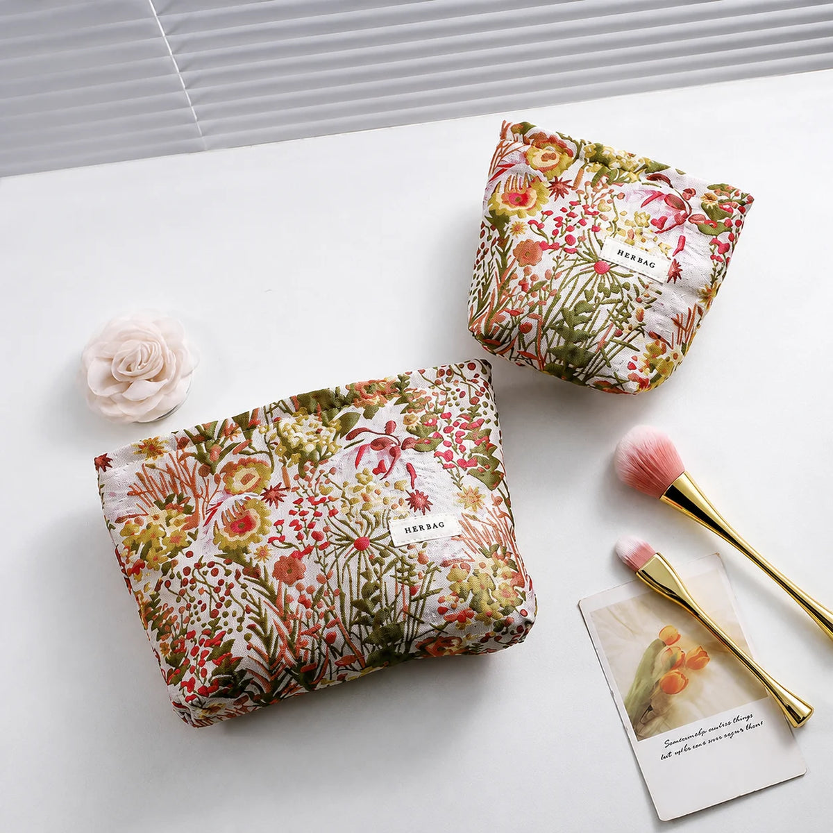 Women's Floral Jacquard Cotton Makeup Bag – 2 Sizes Cosmetic Makeup Bag SWANS