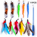 11-Piece Retractable Cat Wand Toy Set – 10 Feather Heads Cat Wand Toy Set SWANS 11pieces