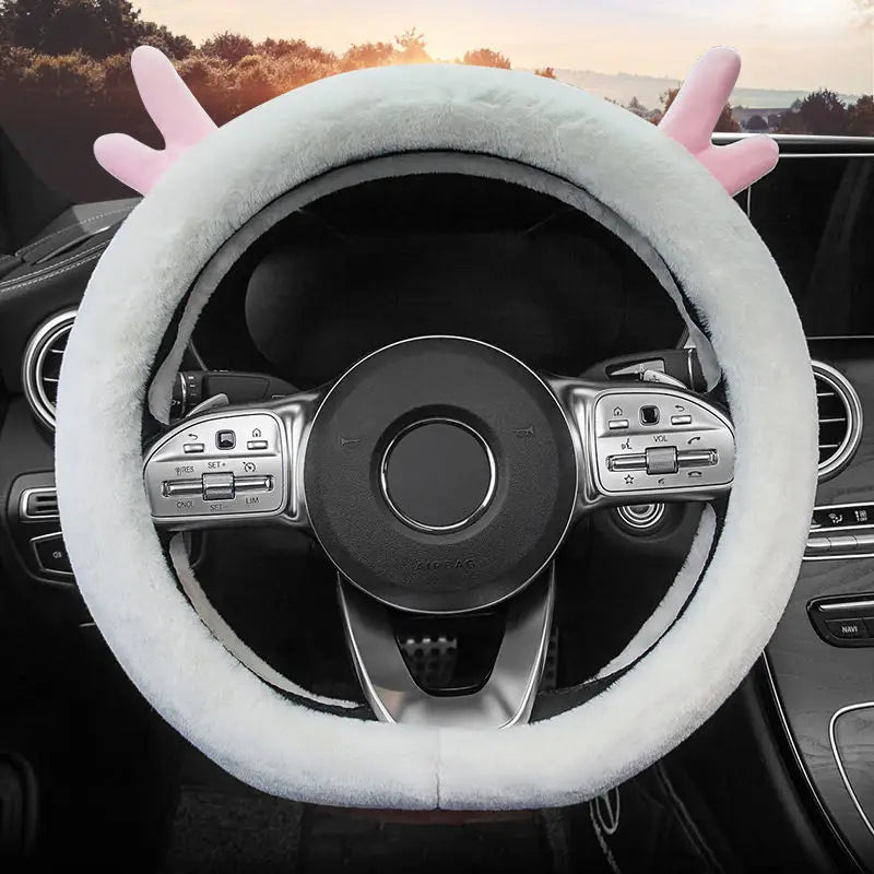 Plush Winter Steering Wheel Cover – Anti-Slip Universal 38cm Steering Wheel Cover SWANS DX-1PC white