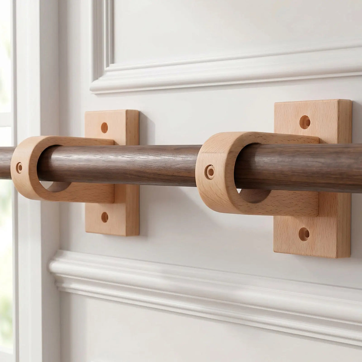 Unfinished Wood Curtain Rod Brackets 2-Pack – 1" Roman Pole Support Curtain Rod Brackets SWANS