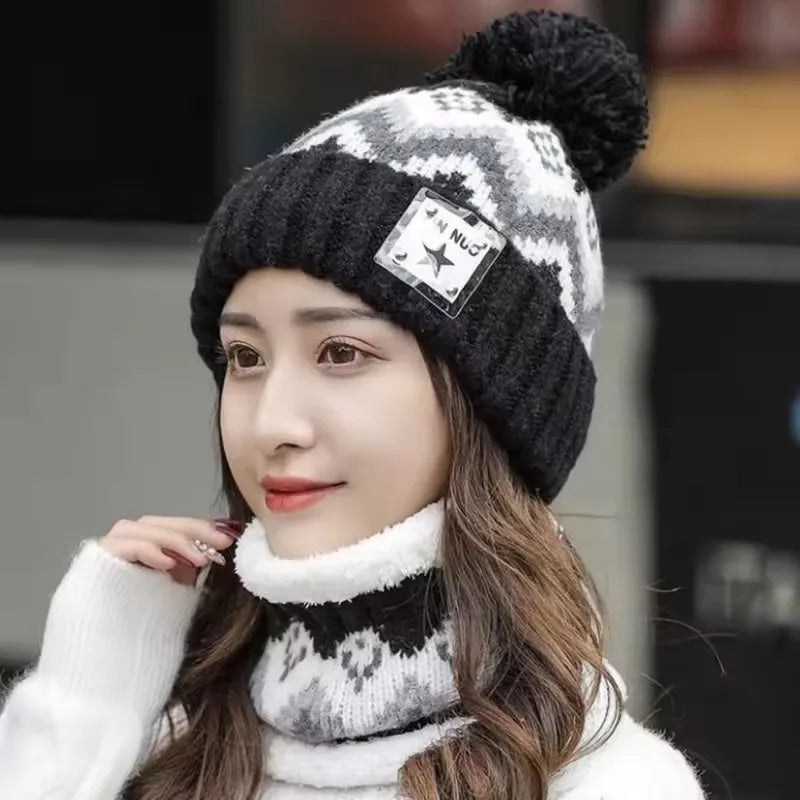 Women's Plush Velvet Beanie & Neck Warmer Scarf Set 2PCS Winter Hat Scarf Set SWANS