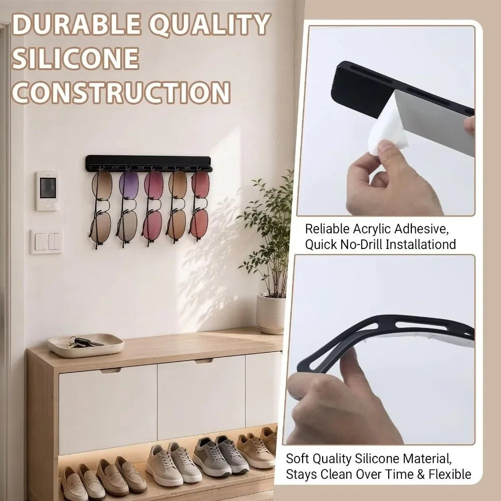 Silicone Wall-Mount Multi-Slot Sunglasses Organizer Rack Eyewear Wall Organizer SWANS