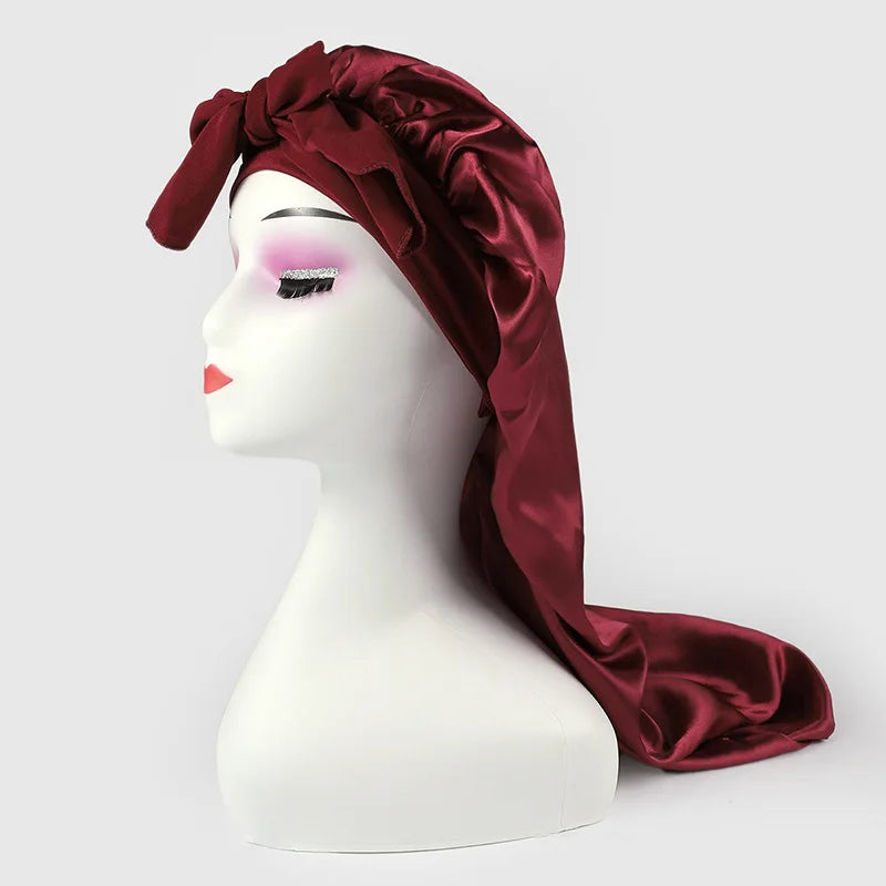 Extra Long Satin Bonnet – Anti-Frizz Sleep Cap for All Hair Types Satin Sleep Bonnet SWANS 1pcs Wine Red
