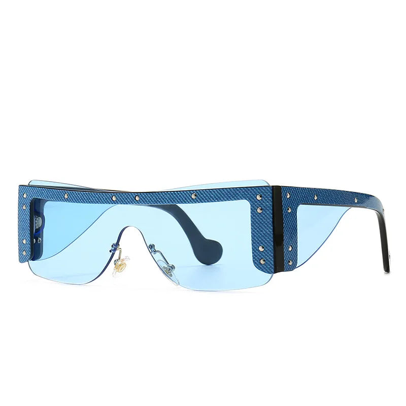 Y2K Rimless Rivet Sunglasses – Unisex Punk Vintage Shades Fashion Sunglasses SWANS Blue