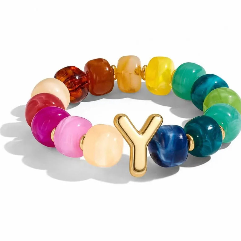 Resin Bead Initial Charm Bracelet – Multicolor Women's A-Z Charm Bracelet SWANS Y