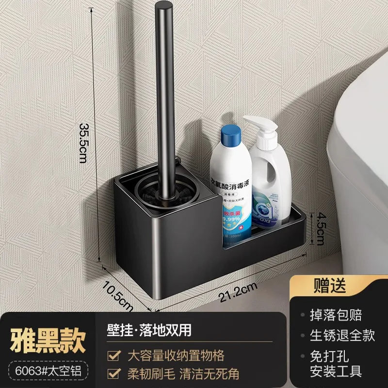 SWANS No-Drill Toilet Brush with Shelf – Deep Clean Toilet Brush Set SWANS Black Shelf