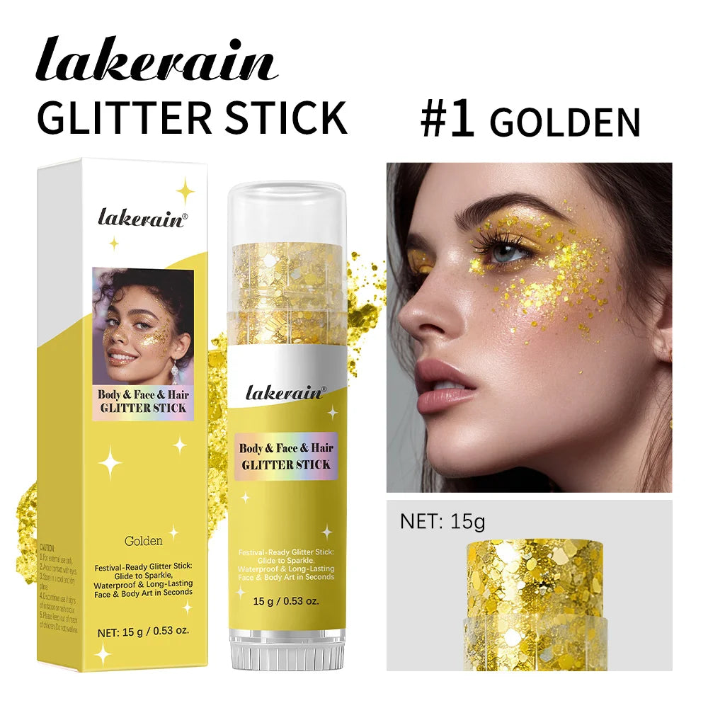 Lakerain Body Glitter Stick – Waterproof Sparkling Gel Makeup Body Glitter Stick SWANS Golden