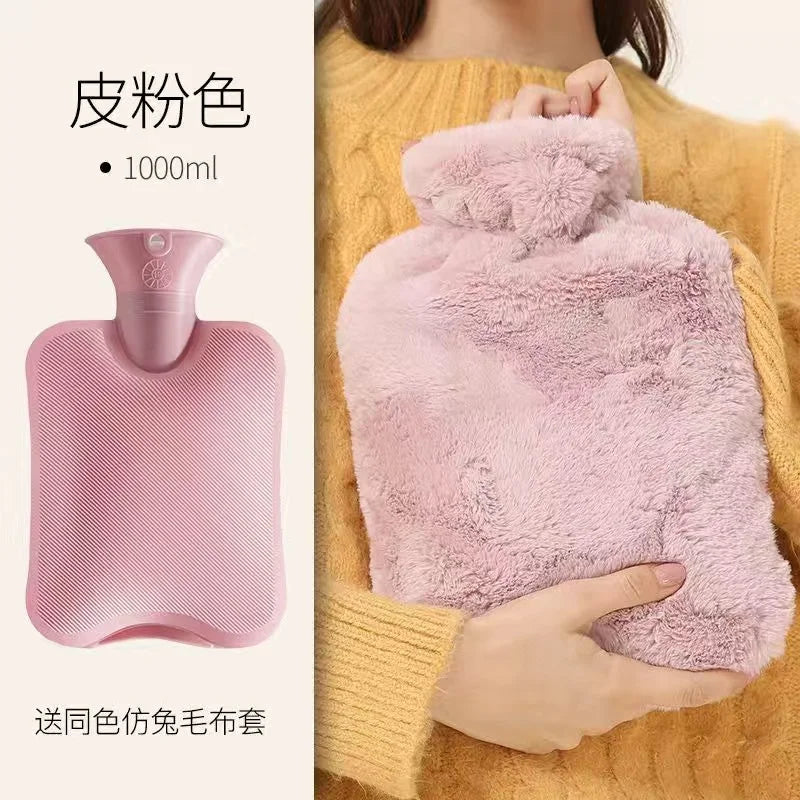 SWANS Faux Rabbit Fur Hot Water Bottle – Leak-Proof Warmer Hot Water Bottle SWANS pink 1000ml