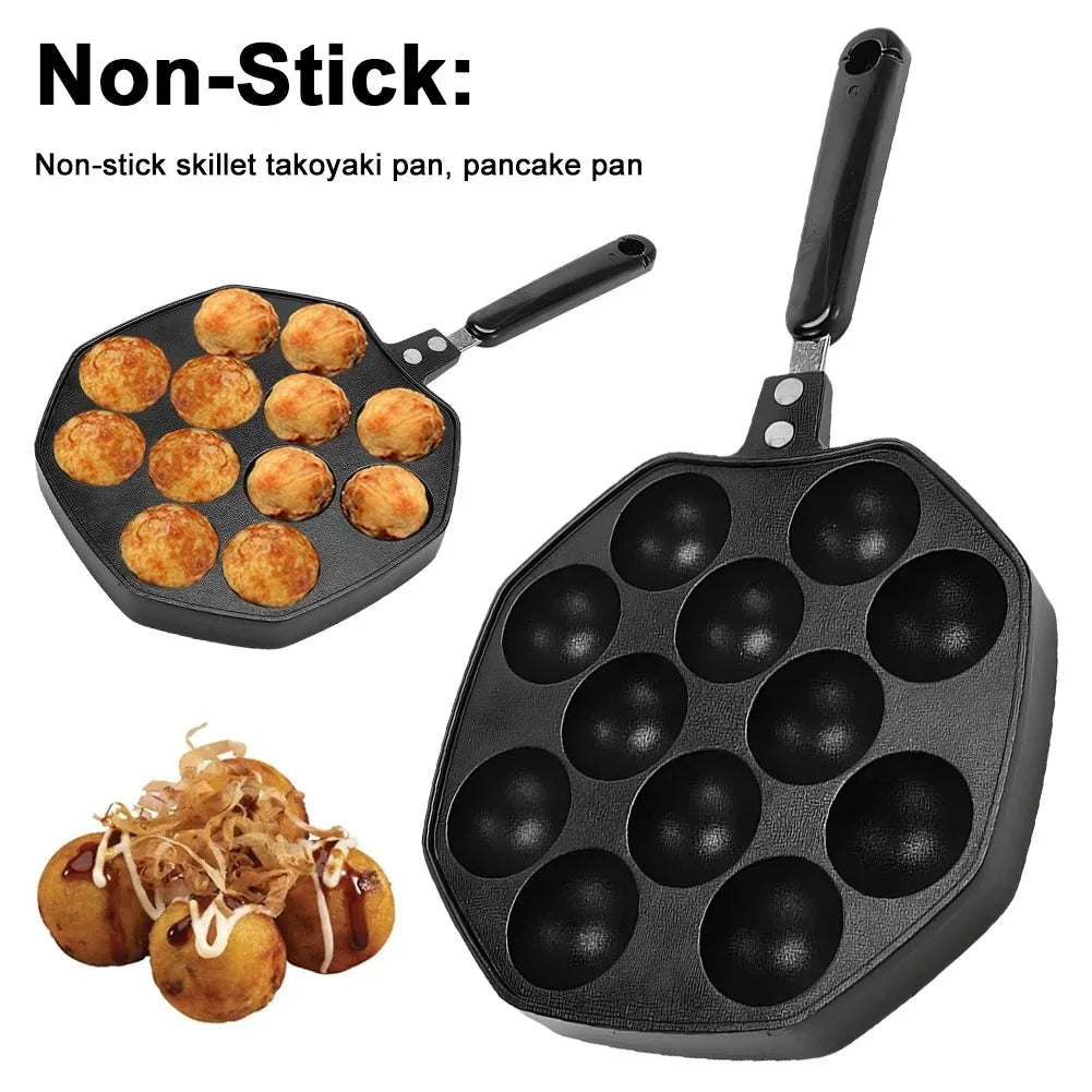 YTYIN 12-Mold Takoyaki Pan – Nonstick Aluminum Alloy Skillet Takoyaki Cooking Pan SWANS